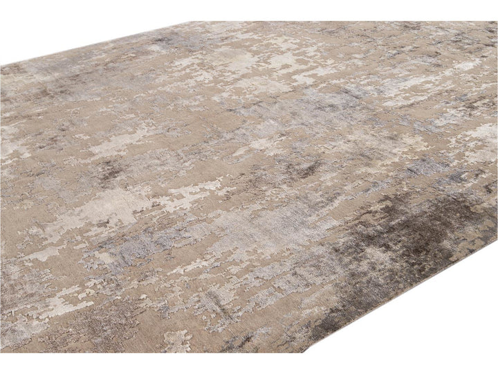 Modern Abstract Wool and Silk Rug 10 X 14