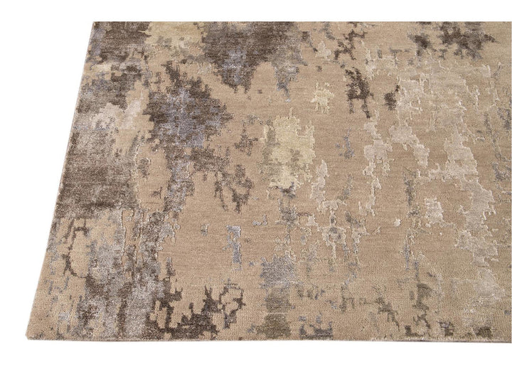 Modern Abstract Wool and Silk Rug 10 X 14