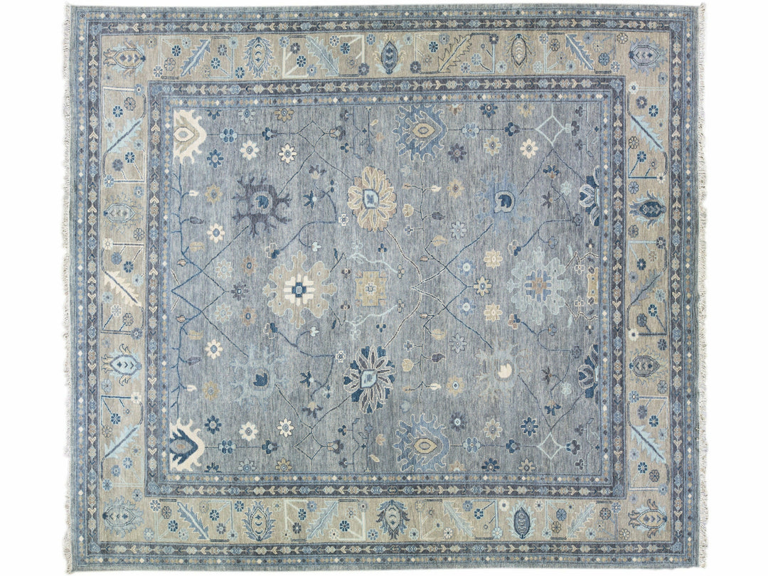 Modern Gray and Beige Oushak Handmade Floral Motif Oversize Wool Rug