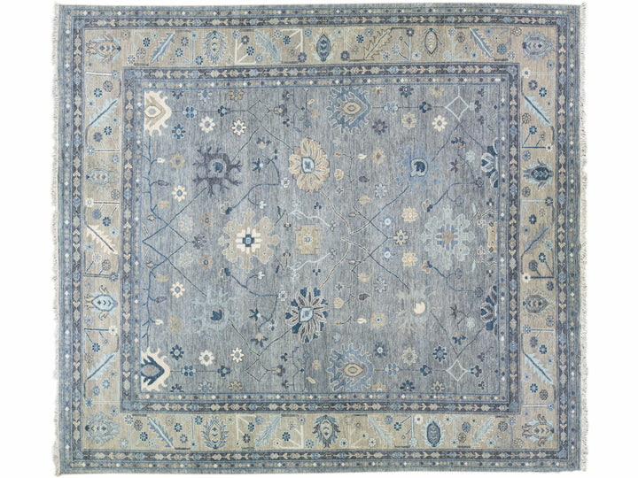 Modern Gray and Beige Oushak Handmade Floral Motif Oversize Wool Rug