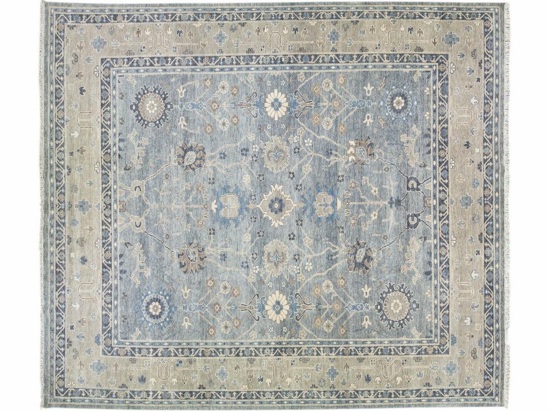 Gray Modern Oushak Style Handmade Floral Motif Oversize Wool Rug