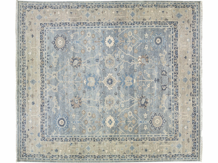 Gray Modern Oushak Style Handmade Floral Motif Oversize Wool Rug
