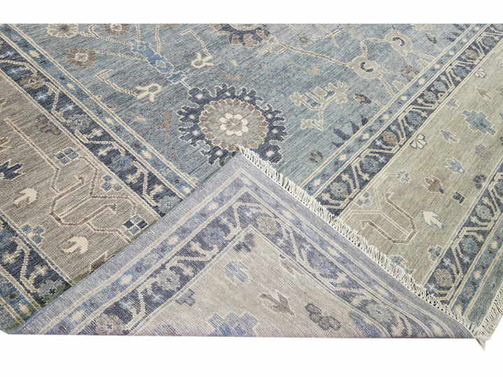 Gray Modern Oushak Style Handmade Floral Motif Oversize Wool Rug
