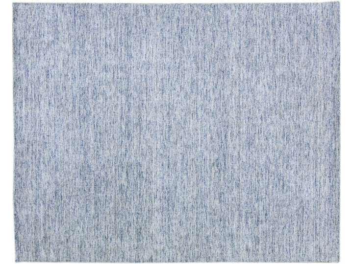 Modern Apadana's Groove Bamboo / Silk Handmade Blue Rug