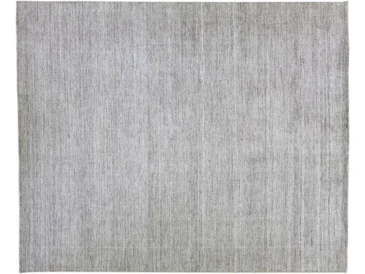 Gray Modern Apadana's Groove Bamboo/Silk Handmade Oversize Rug