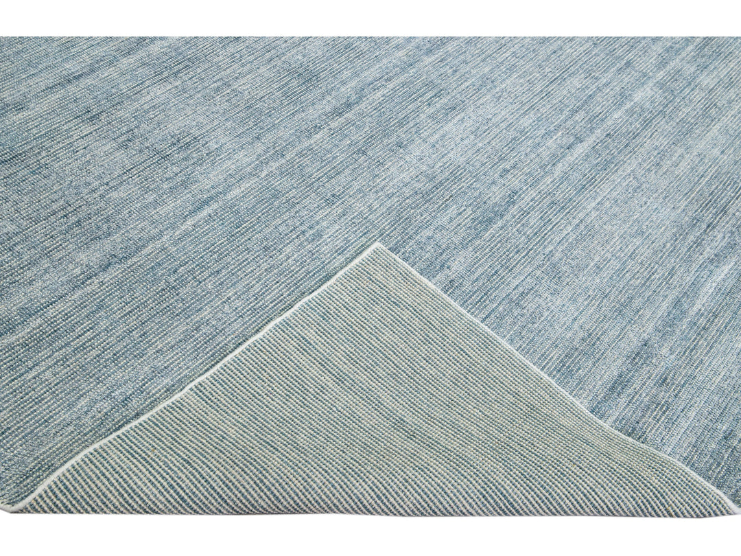 Modern Apadana's Groove Bamboo/Silk Handmade Blue Rug