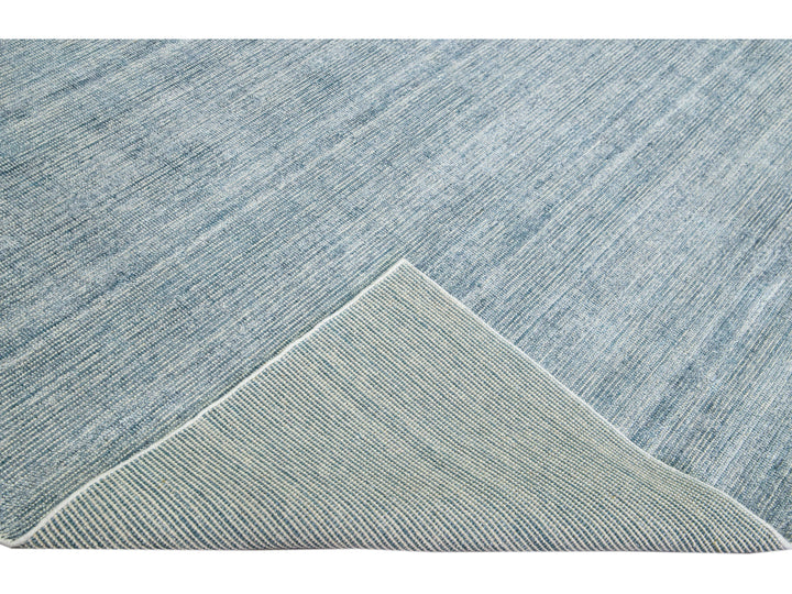 Modern Apadana's Groove Bamboo/Silk Handmade Blue Rug