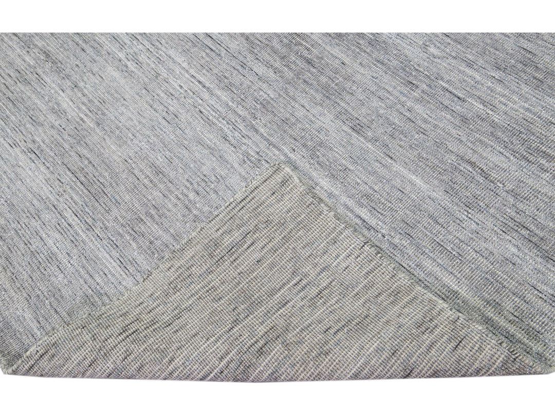 Modern Apadana's Groove Bamboo/Silk Handmade Gray Rug