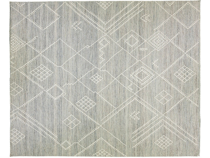 Apadana's Nantucket Collection Grey Flatweave Kilim Coastal Designed Wool Rug