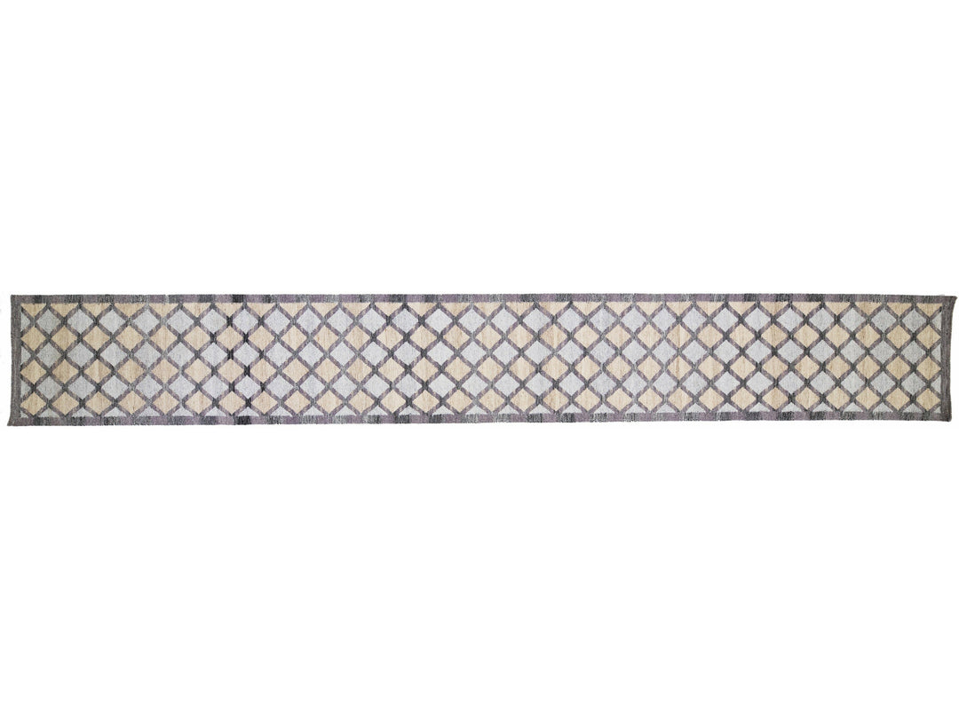 Modern Swedish Style Handmade Gray Geometric Pattern Wool Runner
