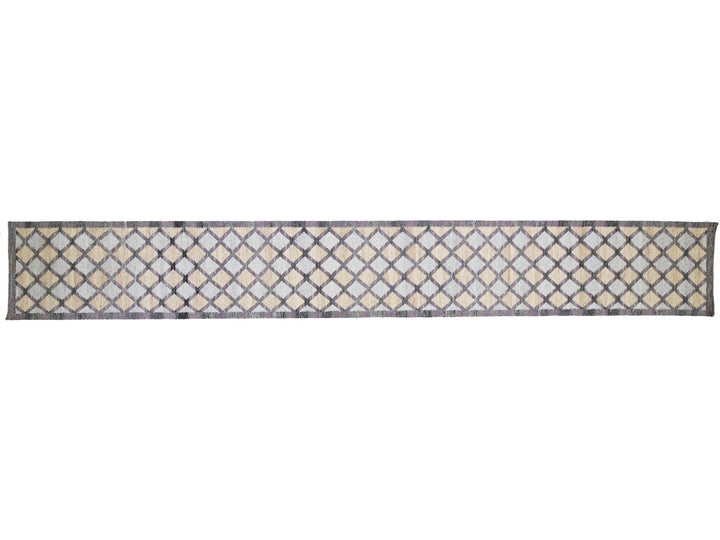 Modern Swedish Style Handmade Gray Geometric Pattern Wool Runner
