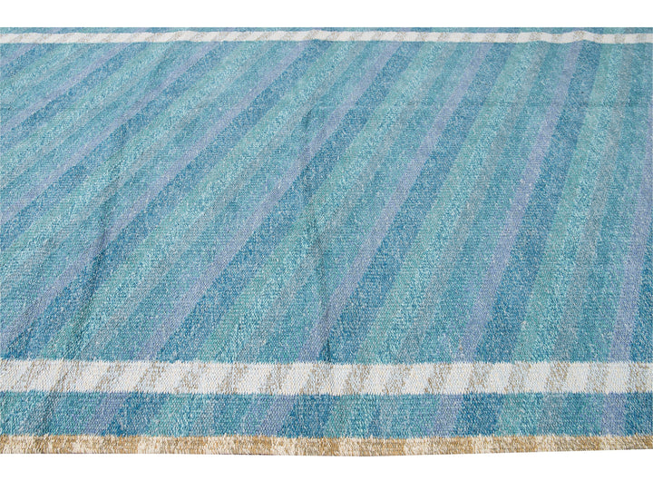 Modern Swedish Style Handmade Geometric Oversize Blue Wool Rug