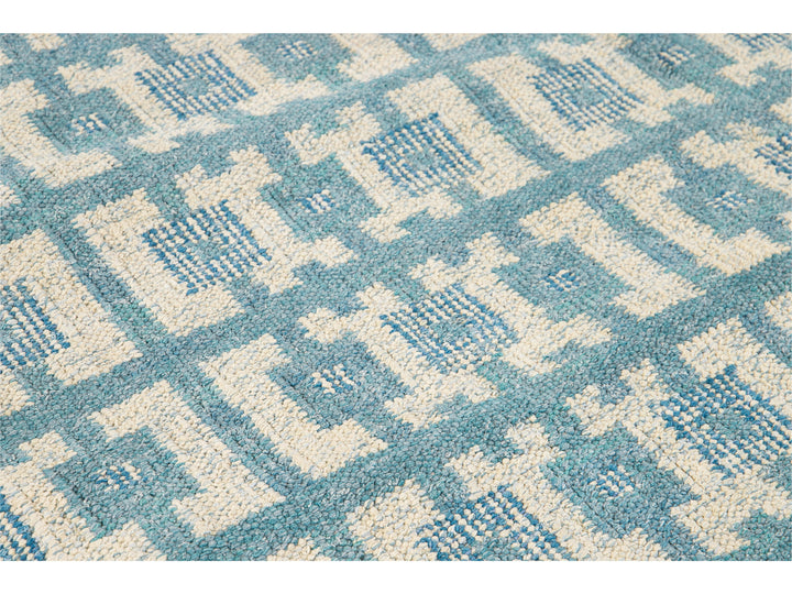 Modern Swedish Style Handmade Geometric Pattern Room size Blue Wool Rug