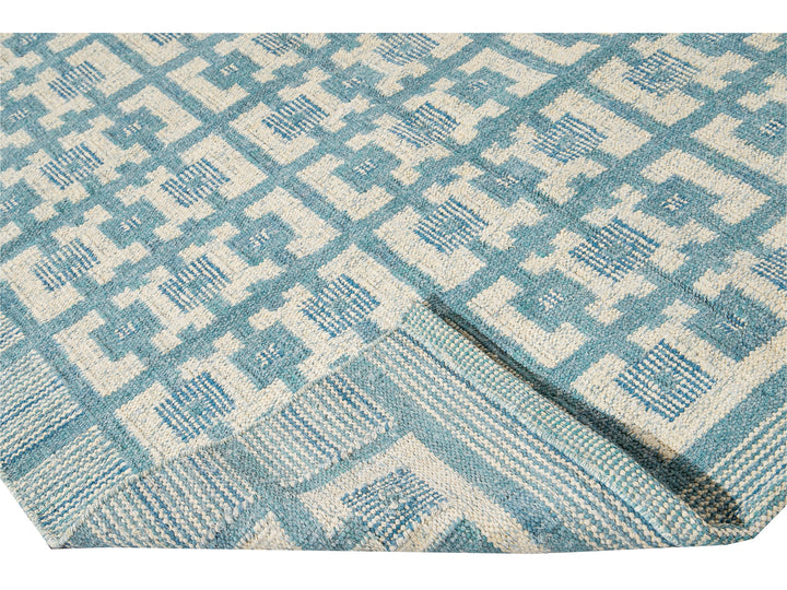 Modern Swedish Style Handmade Geometric Pattern Room size Blue Wool Rug