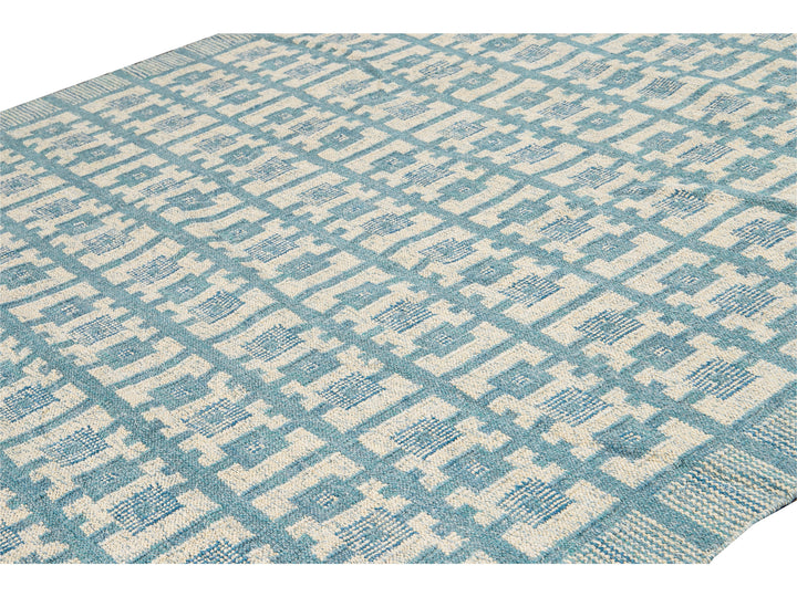 Modern Swedish Style Handmade Geometric Pattern Room size Blue Wool Rug