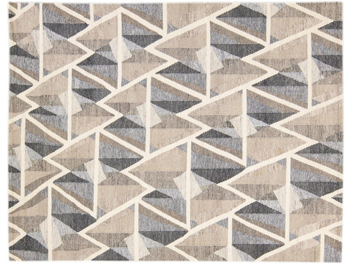 Modern Kilim Flatweave Geometric Abstract Brown Wool Rug
