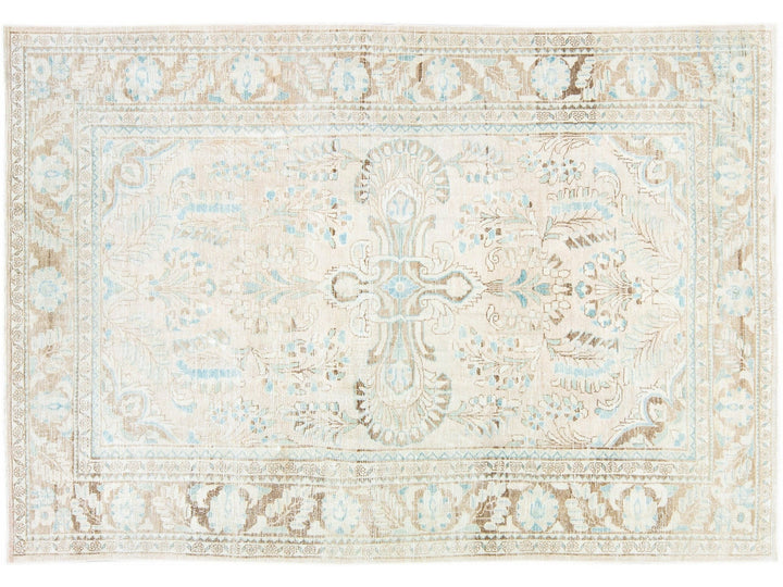 Antique Mahal Handmade Medallion Motif Beige Wool Rug