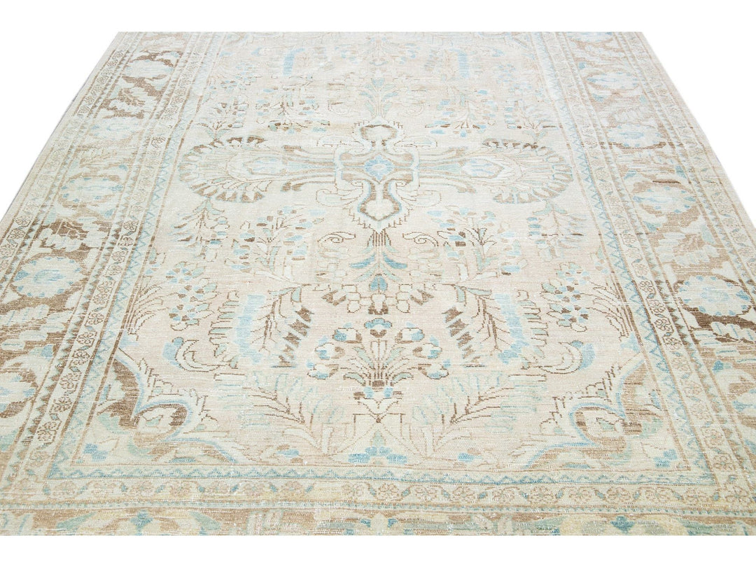 Antique Mahal Handmade Medallion Motif Beige Wool Rug