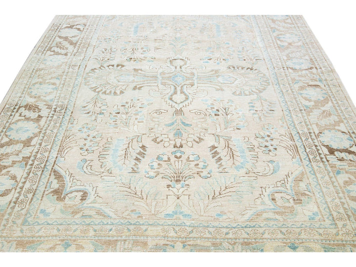 Antique Mahal Handmade Medallion Motif Beige Wool Rug
