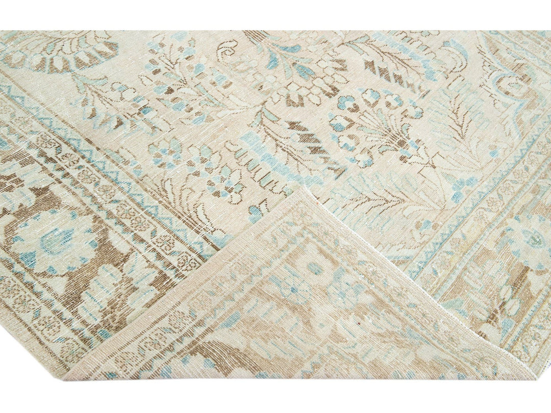 Antique Mahal Handmade Medallion Motif Beige Wool Rug
