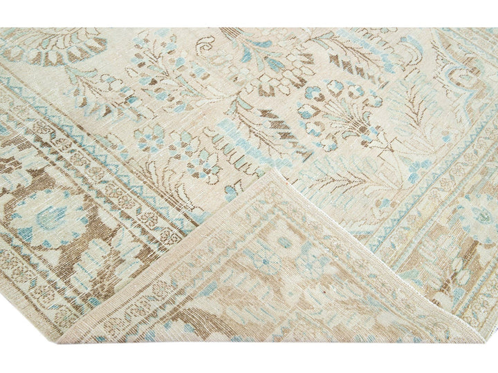 Antique Mahal Handmade Medallion Motif Beige Wool Rug