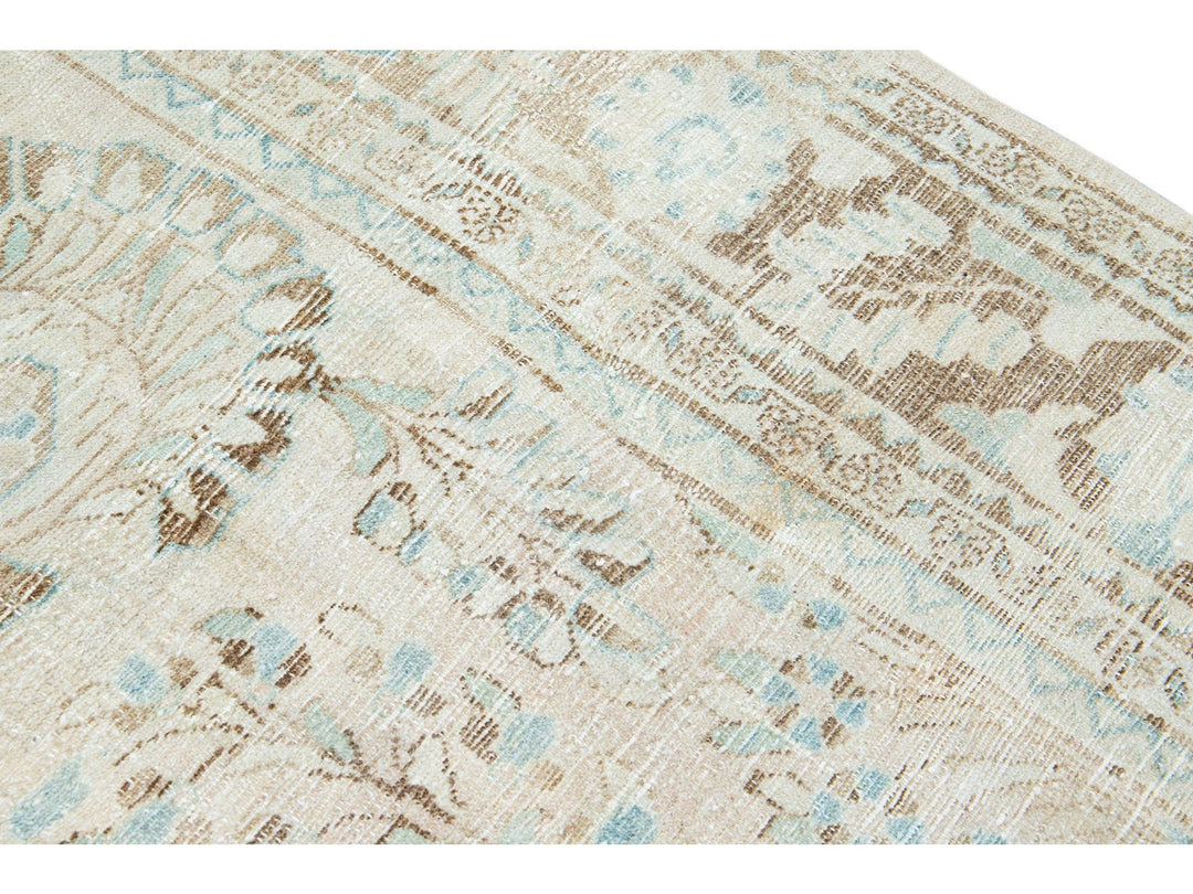 Antique Mahal Handmade Medallion Motif Beige Wool Rug
