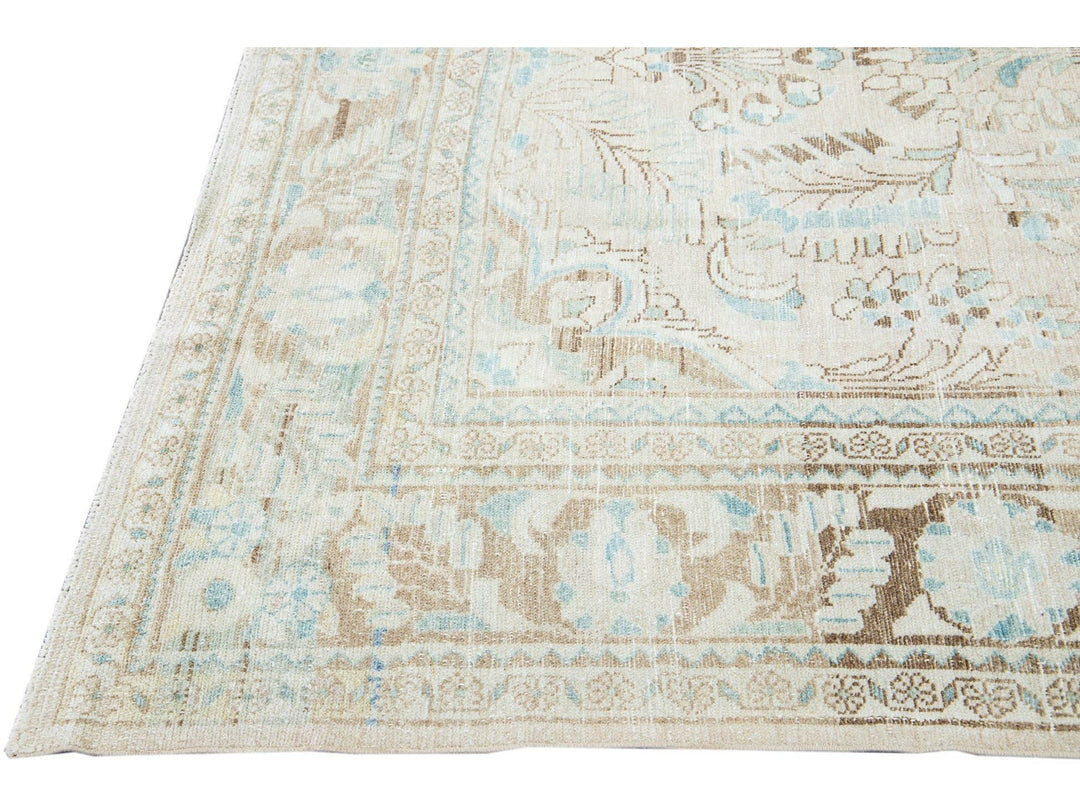 Antique Mahal Handmade Medallion Motif Beige Wool Rug