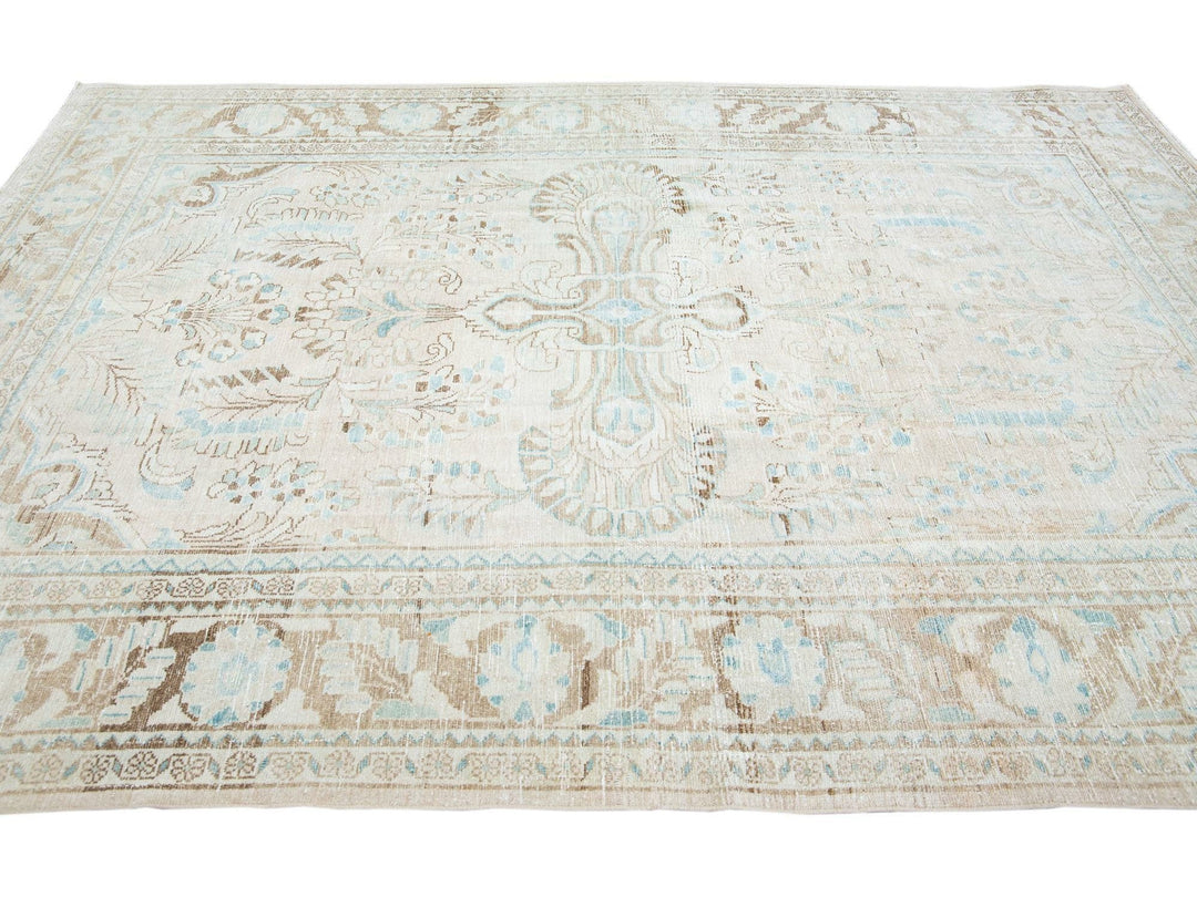 Antique Mahal Handmade Medallion Motif Beige Wool Rug