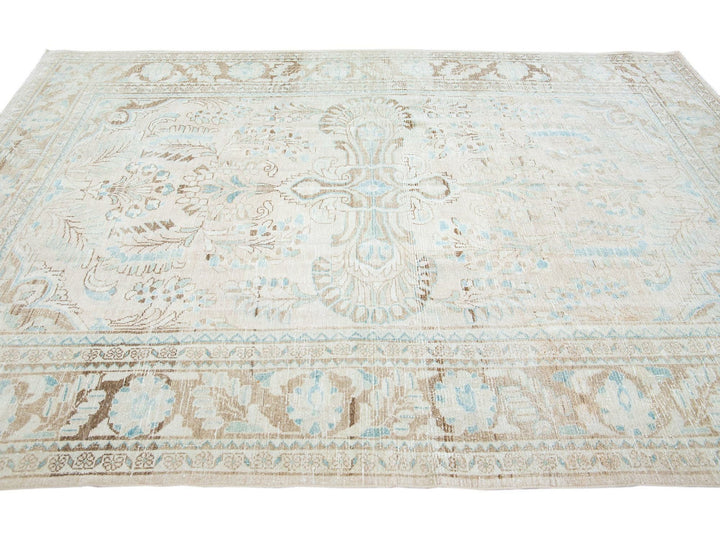 Antique Mahal Handmade Medallion Motif Beige Wool Rug