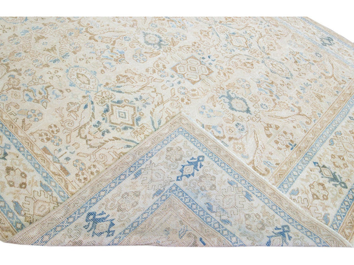 Beige Antique Mahal Handmade Floral Motif Wool Rug