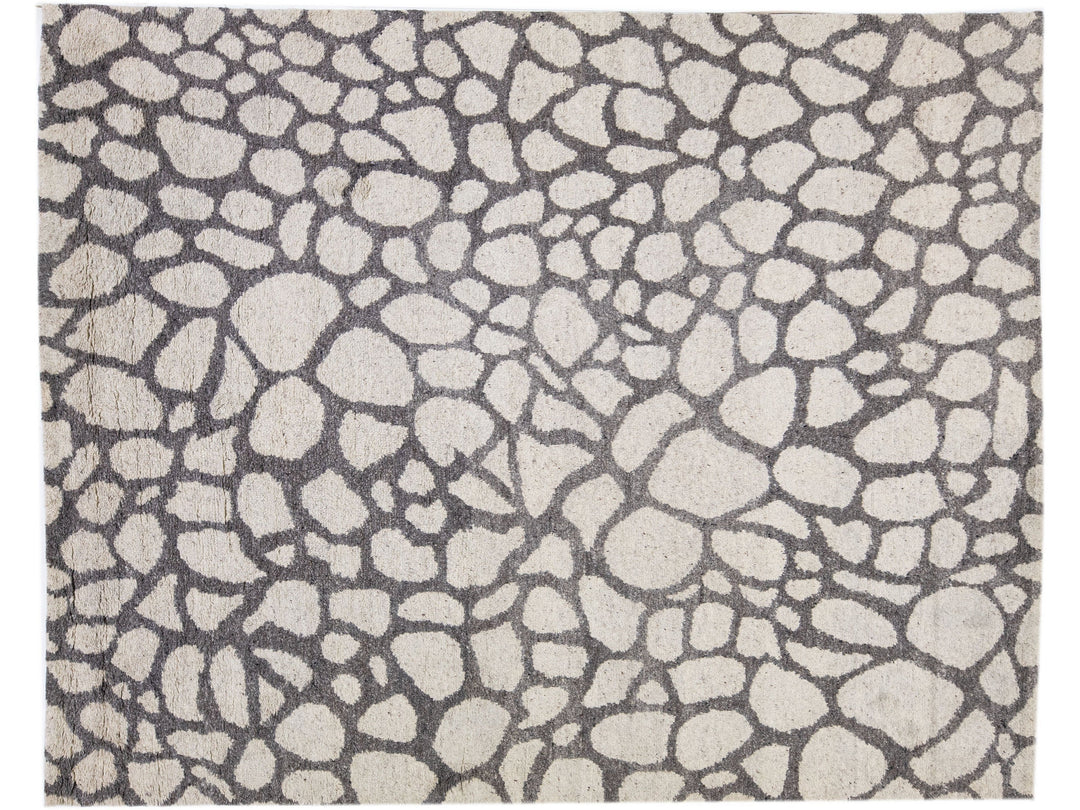 Contemporary Moroccan Style Gray Handmade Designed Wool & Viscose Rug