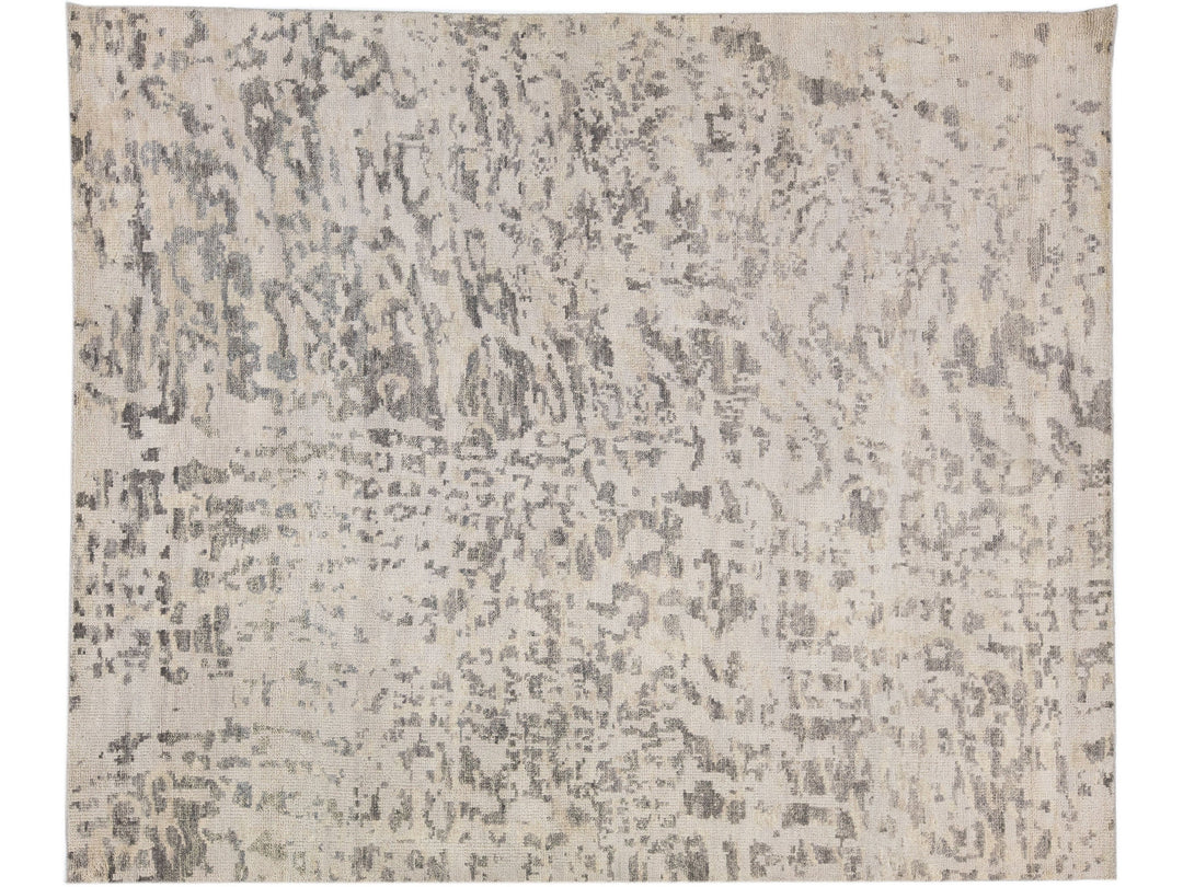 Contemporary Abstract Handmade Gray & Beige Wool Rug