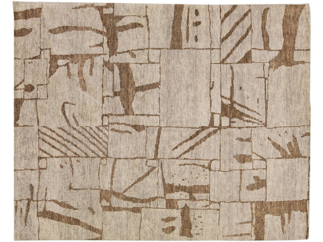 Contemporary Texture Handmade Designed Tan Wool Rug