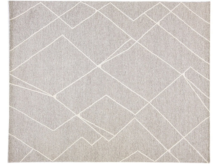 Contemporary Texture Gray & Ivory Hand-Tufted Geometric Wool Rug