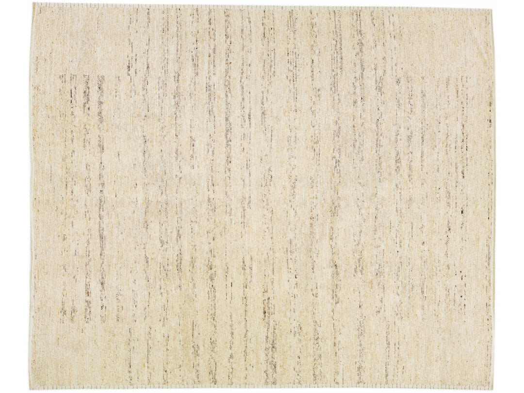 Beige Modern Moroccan Style Handmade Striped Wool Rug by Apadana