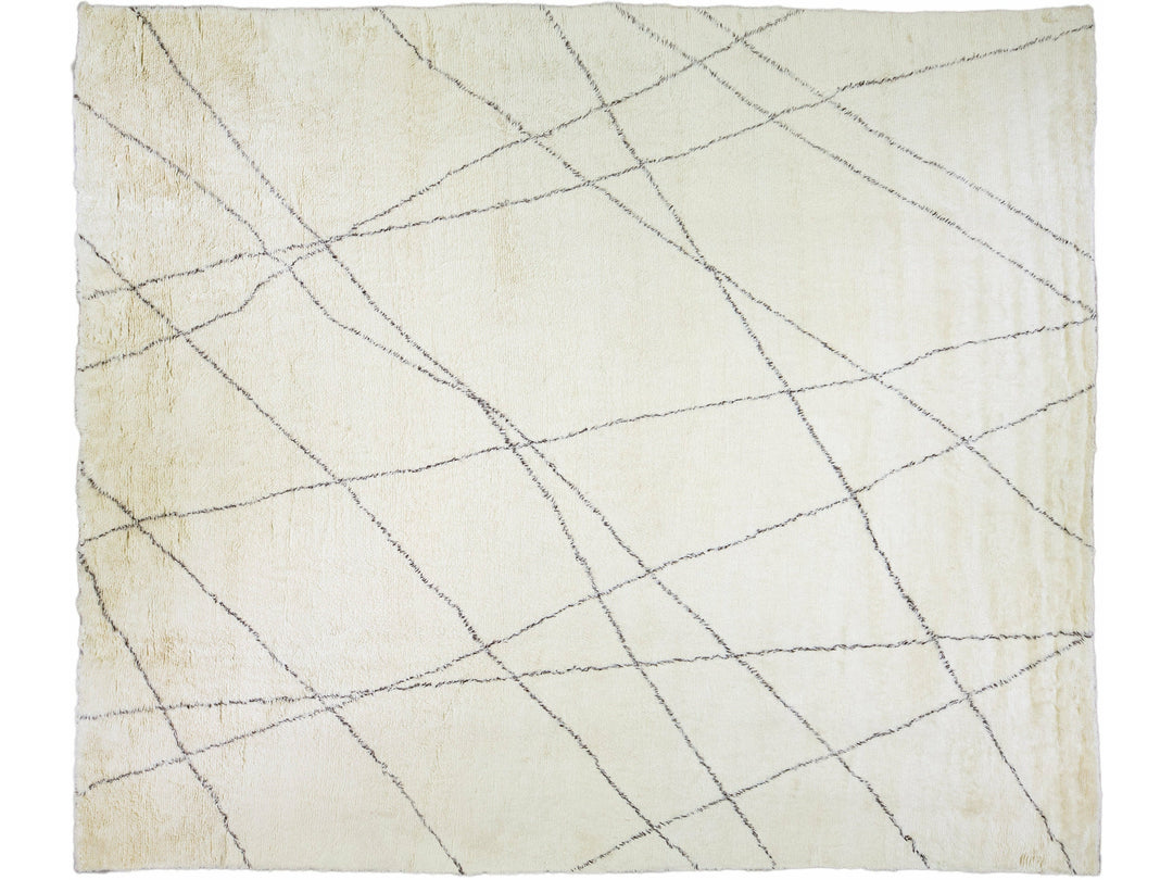 Modern Oversize Moroccan Style Handmade Tribal Pattern Ivory Wool Rug by Apadana