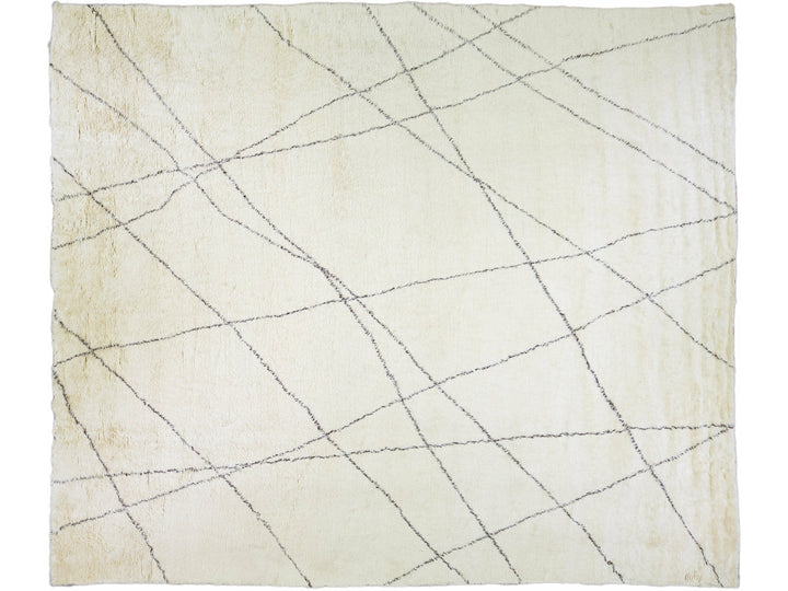 Modern Oversize Moroccan Style Handmade Tribal Pattern Ivory Wool Rug by Apadana