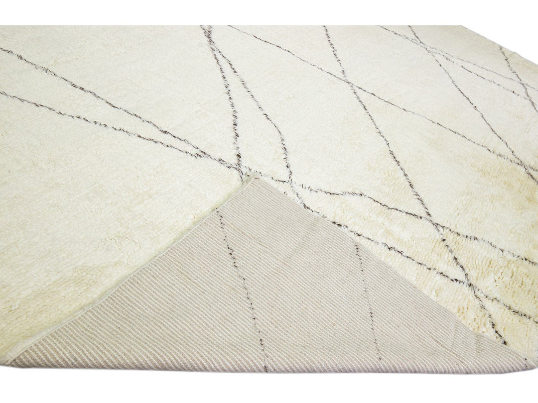 Modern Oversize Moroccan Style Handmade Tribal Pattern Ivory Wool Rug by Apadana