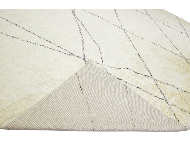 Modern Oversize Moroccan Style Handmade Tribal Pattern Ivory Wool Rug by Apadana