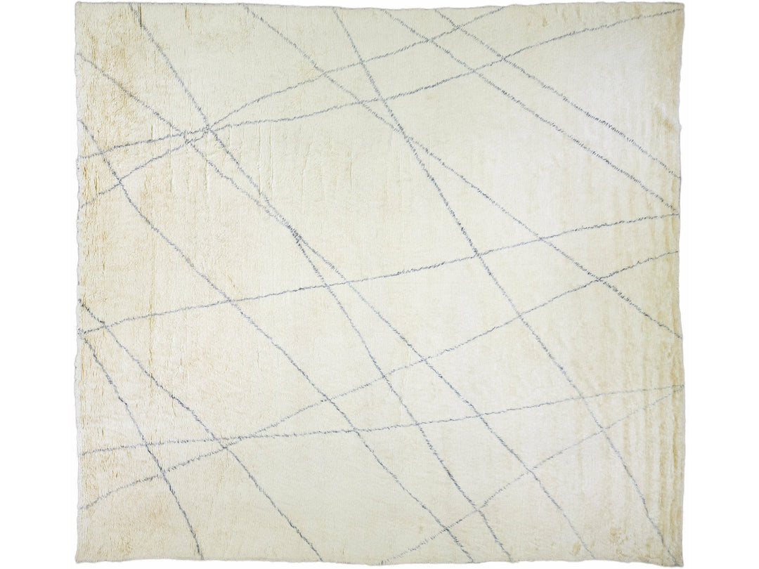 Ivory Modern Moroccan Style Handmade Gray Tribal Motif Boho Oversize Wool Rug