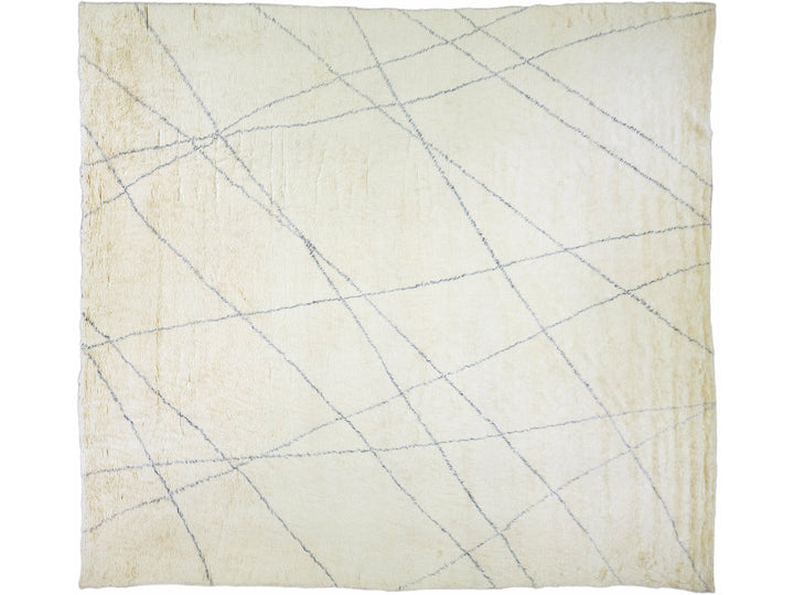 Ivory Modern Moroccan Style Handmade Gray Tribal Motif Boho Oversize Wool Rug