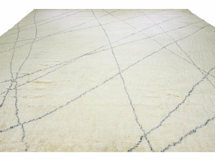 Ivory Modern Moroccan Style Handmade Gray Tribal Motif Boho Oversize Wool Rug