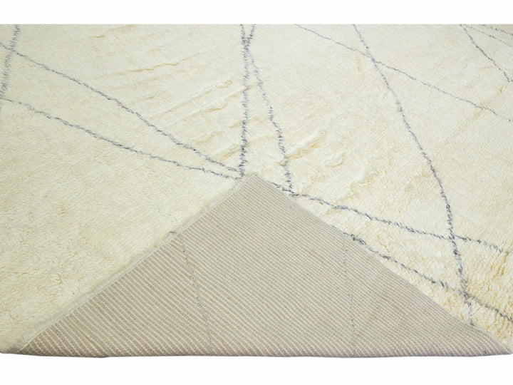 Ivory Modern Moroccan Style Handmade Gray Tribal Motif Boho Oversize Wool Rug