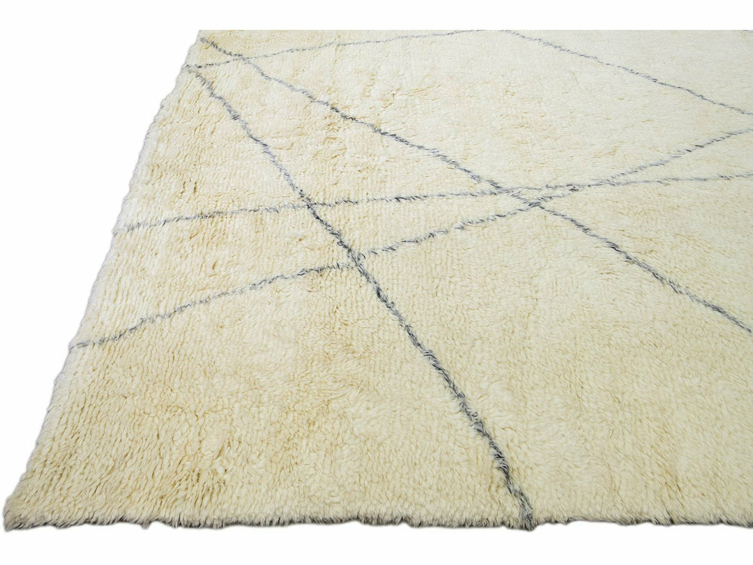 Ivory Modern Moroccan Style Handmade Gray Tribal Motif Boho Oversize Wool Rug