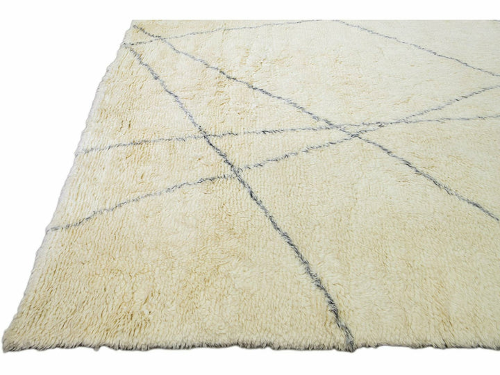 Ivory Modern Moroccan Style Handmade Gray Tribal Motif Boho Oversize Wool Rug
