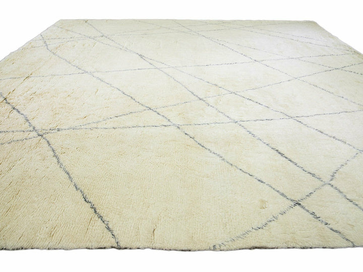 Ivory Modern Moroccan Style Handmade Gray Tribal Motif Boho Oversize Wool Rug