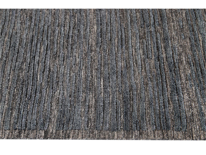 Modern Textured High Low Wool Rug, 9 X 12
