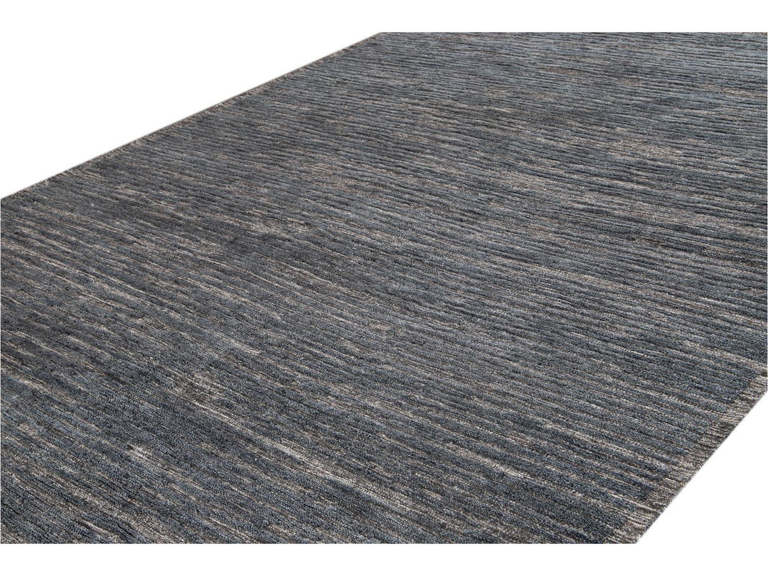 Modern Textured High Low Wool Rug, 9 X 12