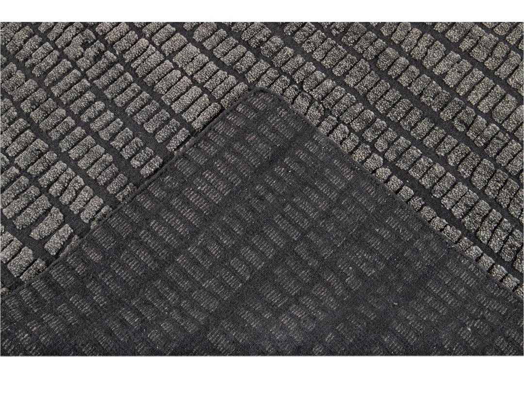 Contemporary Textured High Low Wool Rug 9 X 12