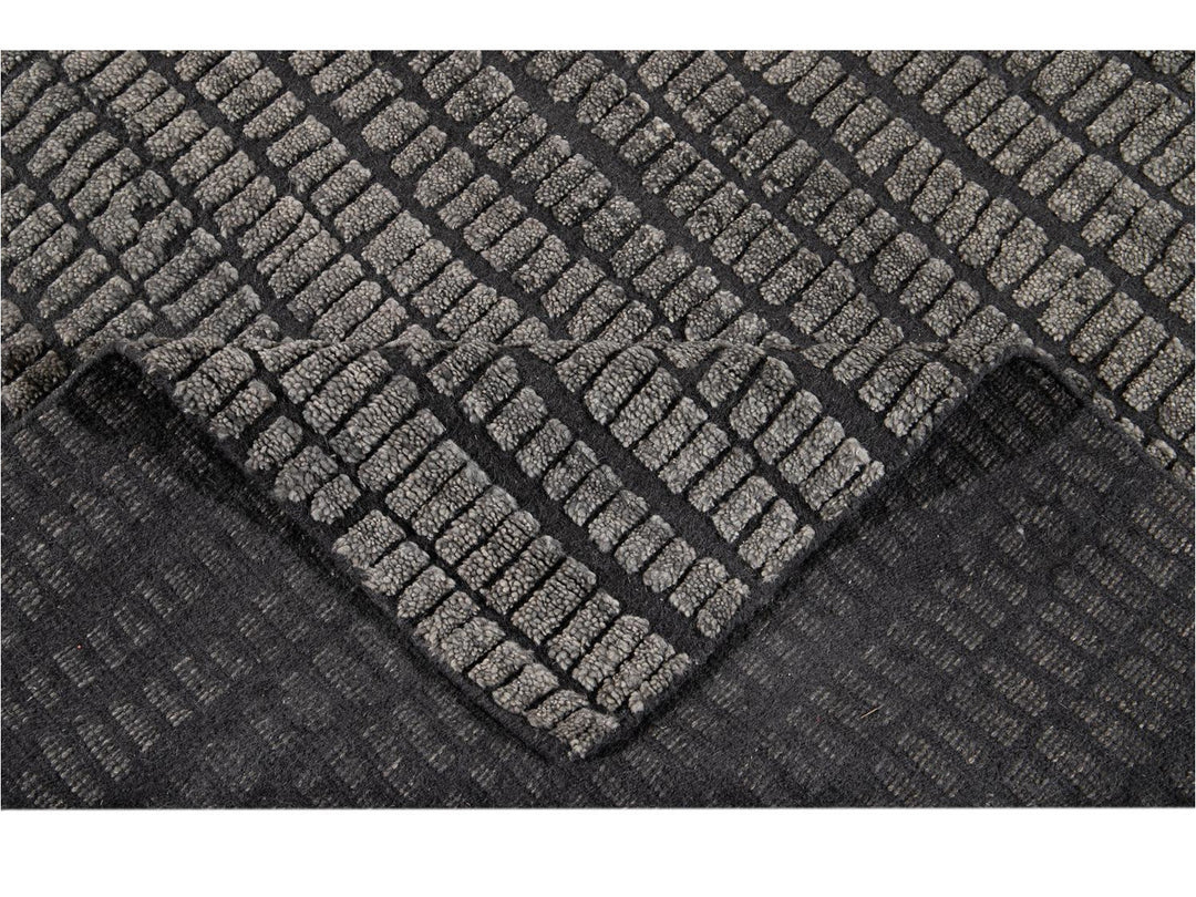 Contemporary Textured High Low Wool Rug 9 X 12